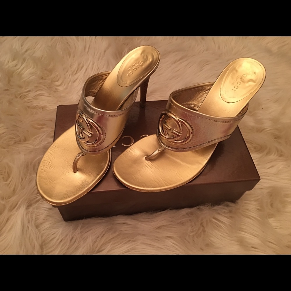 Gucci gold highlights heel slides